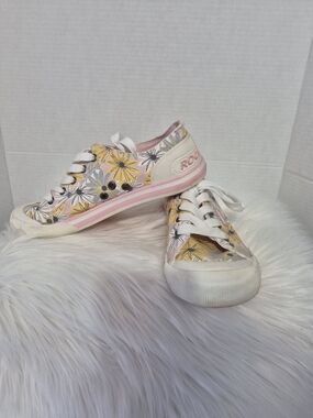 Rocket Dog Women Floral Canvas Sneakers in Yellow and Pink, Size 8